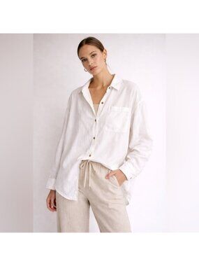 We The Free White Button-Up Shirt Large Made in India